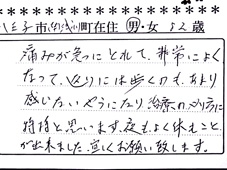当整骨院のお客様の声：全身のコリを改善